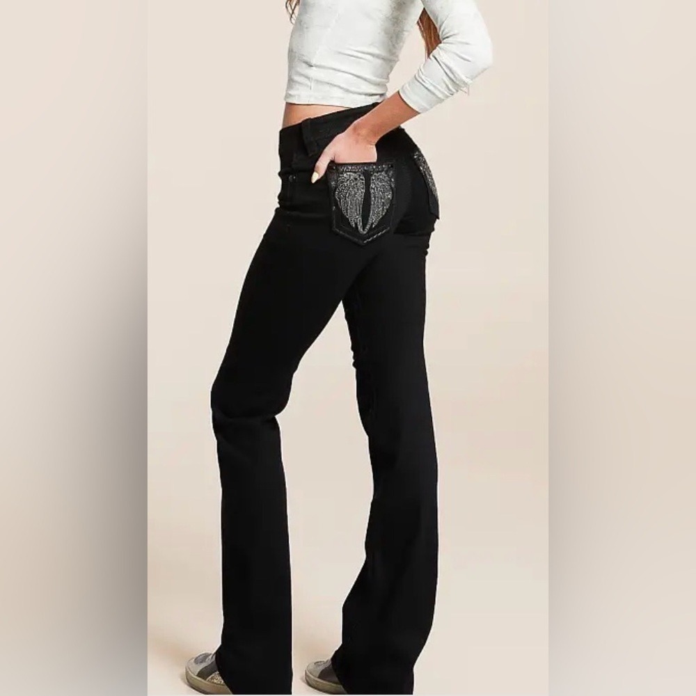Miss Me Black Angel Wing Rhinestone Slim Bootcut Jeans J9504B2R Size 22 NWT